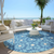 8' Denim Blue And Ivory Round Floral Medallion Washable Indoor Outdoor Area Rug