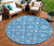 8' Denim Blue And Ivory Round Floral Medallion Washable Indoor Outdoor Area Rug