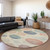 8' Ivory And Peach Round Geometric Washable Indoor Outdoor Area Rug
