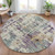 8' Linen Purple And Gold Round Abstract Washable Indoor Outdoor Area Rug