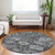 8' Gray And Ash Gray Round Damask Washable Indoor Outdoor Area Rug