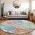 8' Coral Teal Blue And Mint Green Round Abstract Washable Indoor Outdoor Area Rug