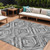 9' X 12' Gray Silver And Ivory Geometric Washable Indoor Outdoor Area Rug Transitional Style - Gray, Silver, Ivory Color