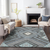 10' X 14' Pewter Charcoal And Sky Blue Tribal Washable Indoor Outdoor Area Rug