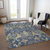 10' X 14' Navy Blue Green And Brown Floral Washable Indoor Outdoor Area Rug