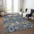 10' X 14' Navy Blue Green And Brown Floral Washable Indoor Outdoor Area Rug