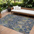 10' X 14' Navy Blue Green And Brown Floral Washable Indoor Outdoor Area Rug
