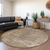 8' Beige And Taupe Round Abstract Washable Indoor Outdoor Area Rug