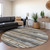 8' Charcoal Beige And Brown Round Striped Washable Indoor Outdoor Area Rug