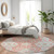 8' Salmon Gray And Taupe Round Floral Washable Indoor Outdoor Area Rug