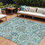 10' X 14' Teal Blue Gray And Aqua Floral Washable Indoor Outdoor Area Rug