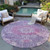 8' Purple Round Floral Medallion Washable Indoor Outdoor Area Rug