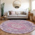8' Purple Round Floral Medallion Washable Indoor Outdoor Area Rug