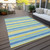 9' X 12' Blue Yellow and Green Striped Washable Non Skid Indoor Outdoor Area Rug