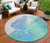 8' Pale Aqua Mint Green And Ivory Round Abstract Washable Indoor Outdoor Area Rug
