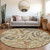 8' Beige Taupe And Copper Round Floral Washable Indoor Outdoor Area Rug