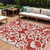 10' X 14' Red And Ivory Damask Washable Indoor Outdoor Area Rug