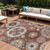 8' X 10' Orange Taupe And Gray Floral Medallion Washable Indoor Outdoor Area Rug