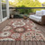 8' X 10' Orange Taupe And Gray Floral Medallion Washable Indoor Outdoor Area Rug