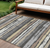 9' X 12' Charcoal Beige And Brown Striped Washable Indoor Outdoor Area Rug