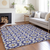 8' X 10' Navy Blue And Ivory Floral Medallion Washable Indoor Outdoor Area Rug