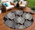 8' Black Silver And Charcoal Round Floral Washable Indoor Outdoor Area Rug