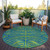 8' Green And Teal Blue Round Animal Print Washable Indoor Outdoor Area Rug