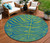8' Green And Teal Blue Round Animal Print Washable Indoor Outdoor Area Rug
