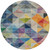 8' Beige Navy Blue And Orange Round Geometric Washable Indoor Outdoor Area Rug