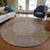 8' Taupe Beige And Green Round Geometric Washable Indoor Outdoor Area Rug
