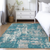9' X 12' Teal Blue Gray And Ivory Abstract Washable Indoor Outdoor Area Rug