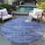 8' Navy Blue Charcoal And Gray Round Southwestern Washable Indoor Outdoor Area Rug