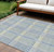 9' X 12' Denim Blue Green And Ivory Plaid Washable Indoor Outdoor Area Rug
