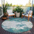 8' Teal Blue Ivory And Gray Round Abstract Washable Indoor Outdoor Area Rug