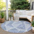 8' Navy Blue And Denim Blue Round Geometric Washable Indoor Outdoor Area Rug