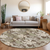 8' Brown Beige And Olive Green Round Botanical Leaves Washable Indoor Outdoor Area Rug