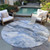 8' Blue And Silver Round Abstract Washable Indoor Outdoor Area Rug