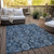 8' X 10' Navy Blue And Denim Blue Damask Washable Indoor Outdoor Area Rug