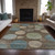 9' X 12' Chocolate Fern Green And Teal Blue Geometric Washable Indoor Outdoor Area Rug