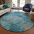 8' Teal Blue And Gray Round Abstract Washable Indoor Outdoor Area Rug