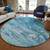 8' Sky Blue And Navy Blue Round Abstract Washable Indoor Outdoor Area Rug