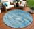 8' Sky Blue And Navy Blue Round Abstract Washable Indoor Outdoor Area Rug
