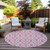 8' Blush And Ivory Round Geometric Washable Indoor Outdoor Area Rug