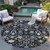 8' Black Ivory And Gray Round Oriental Washable Indoor Outdoor Area Rug