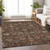 9' X 12' Chocolate Tan And Green Floral Washable Indoor Outdoor Area Rug