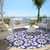 8' Navy Blue And Ivory Round Floral Medallion Washable Indoor Outdoor Area Rug