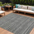 8' X 10' Pewter And Gray Striped Washable Indoor Outdoor Area Rug