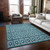 9' X 12' Teal Blue And Ivory Geometric Washable Indoor Outdoor Area Rug - Teal Blue, Ivory