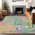 10' X 14' Pink Key Lime And Sky Blue Abstract Washable Indoor Outdoor Area Rug
