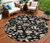 8' Black Beige And Ivory Round Floral Washable Indoor Outdoor Area Rug